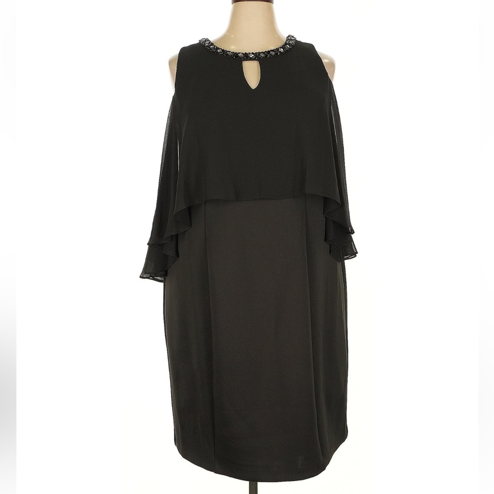 SLNY Black Layered Midi Cocktail Dress